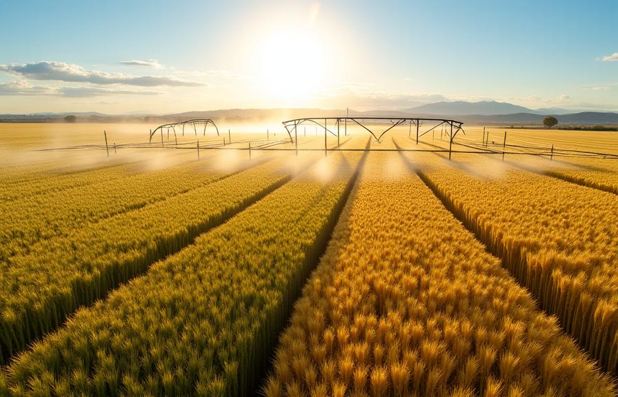 Champ de blé irrigué avec précision à la Ferme Leroy